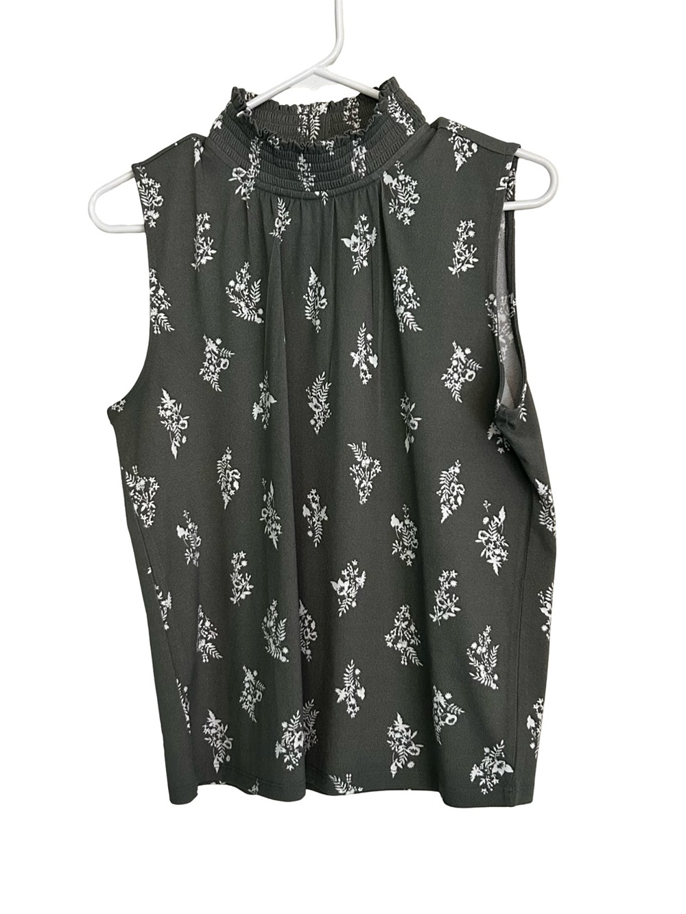 Ann Taylor Black Sleeveless Floral Mock-Neck Blouse
